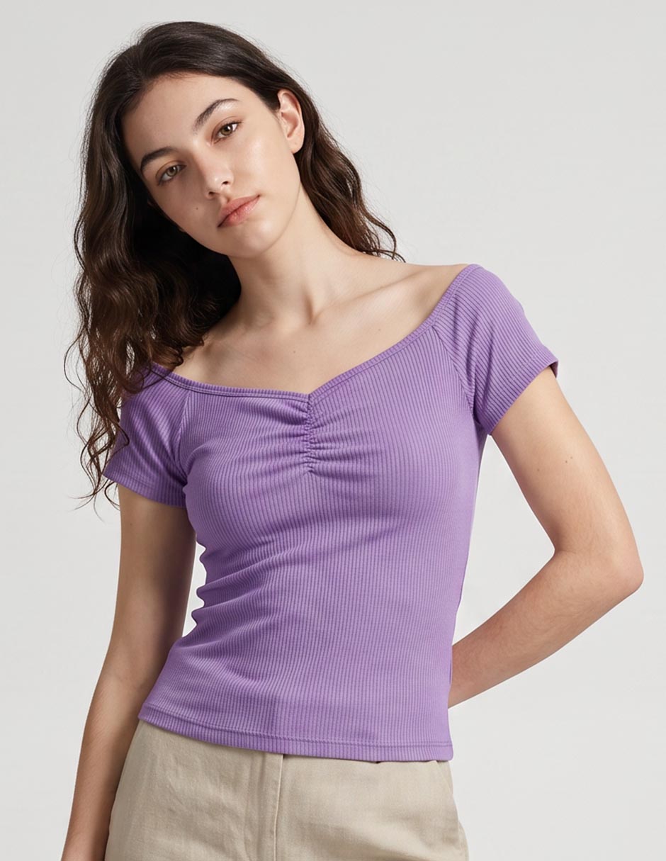 Playera manga corta cuello v para mujer 1