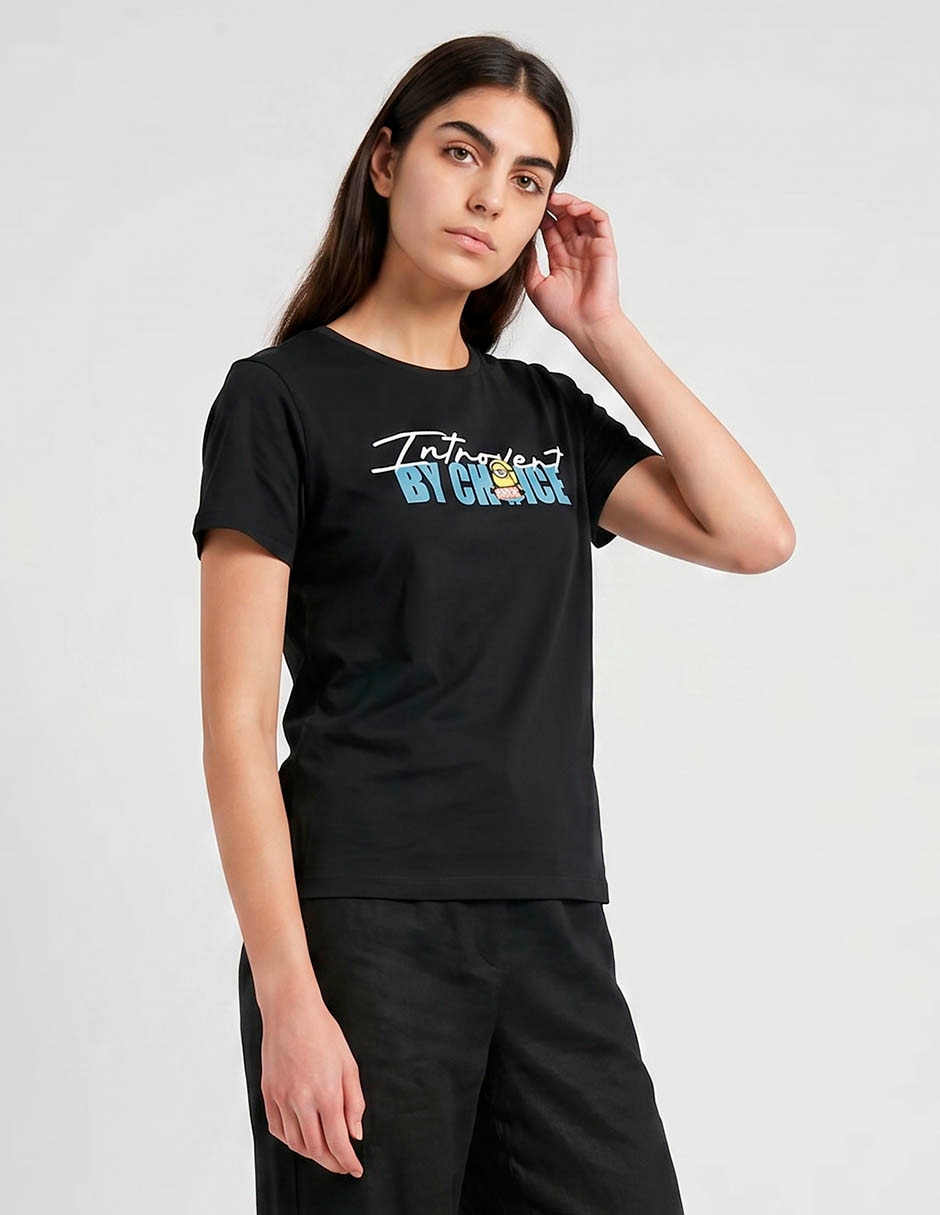 Playera manga corta Minions cuello redondo para mujer