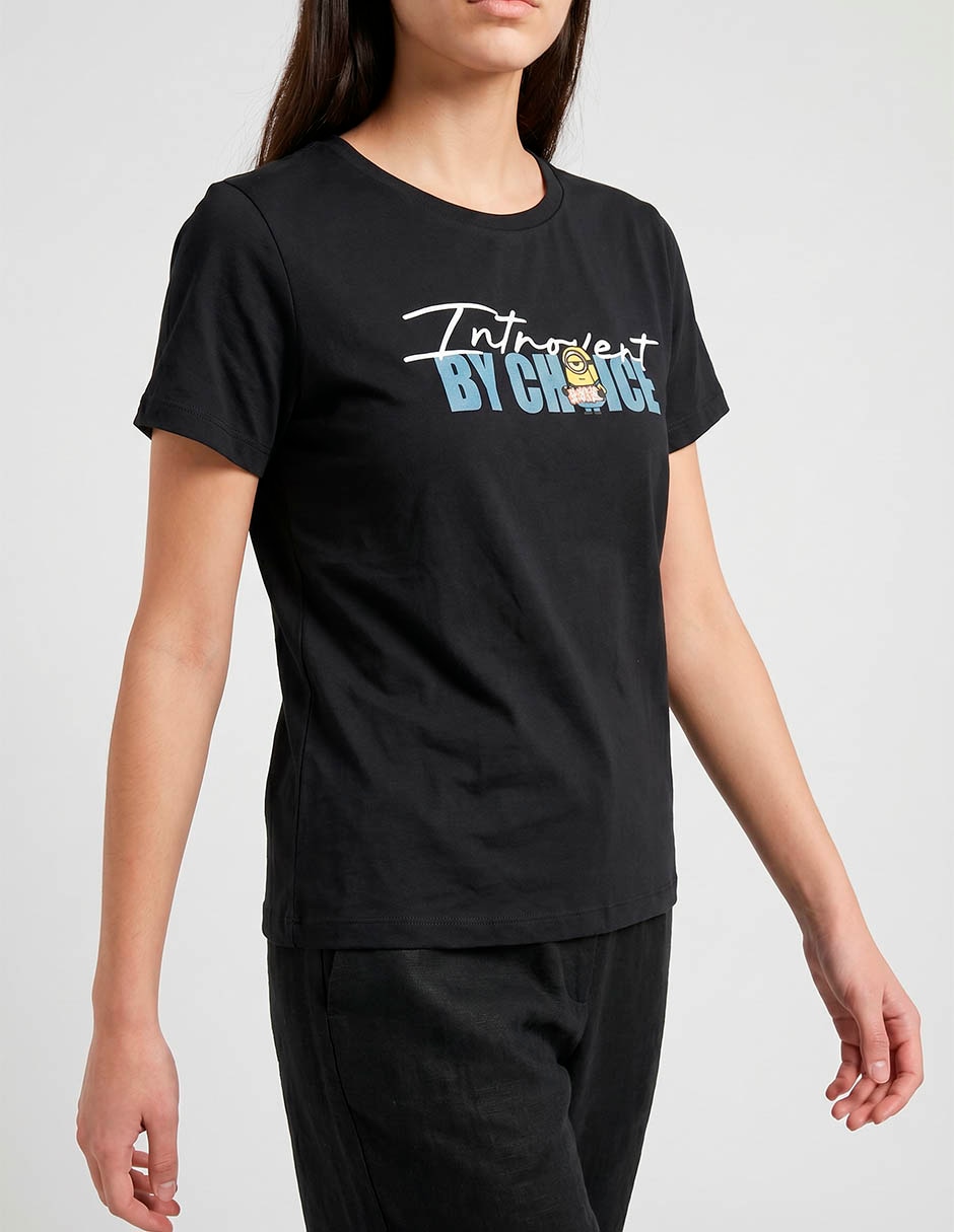 Playera manga corta Minions cuello redondo para mujer