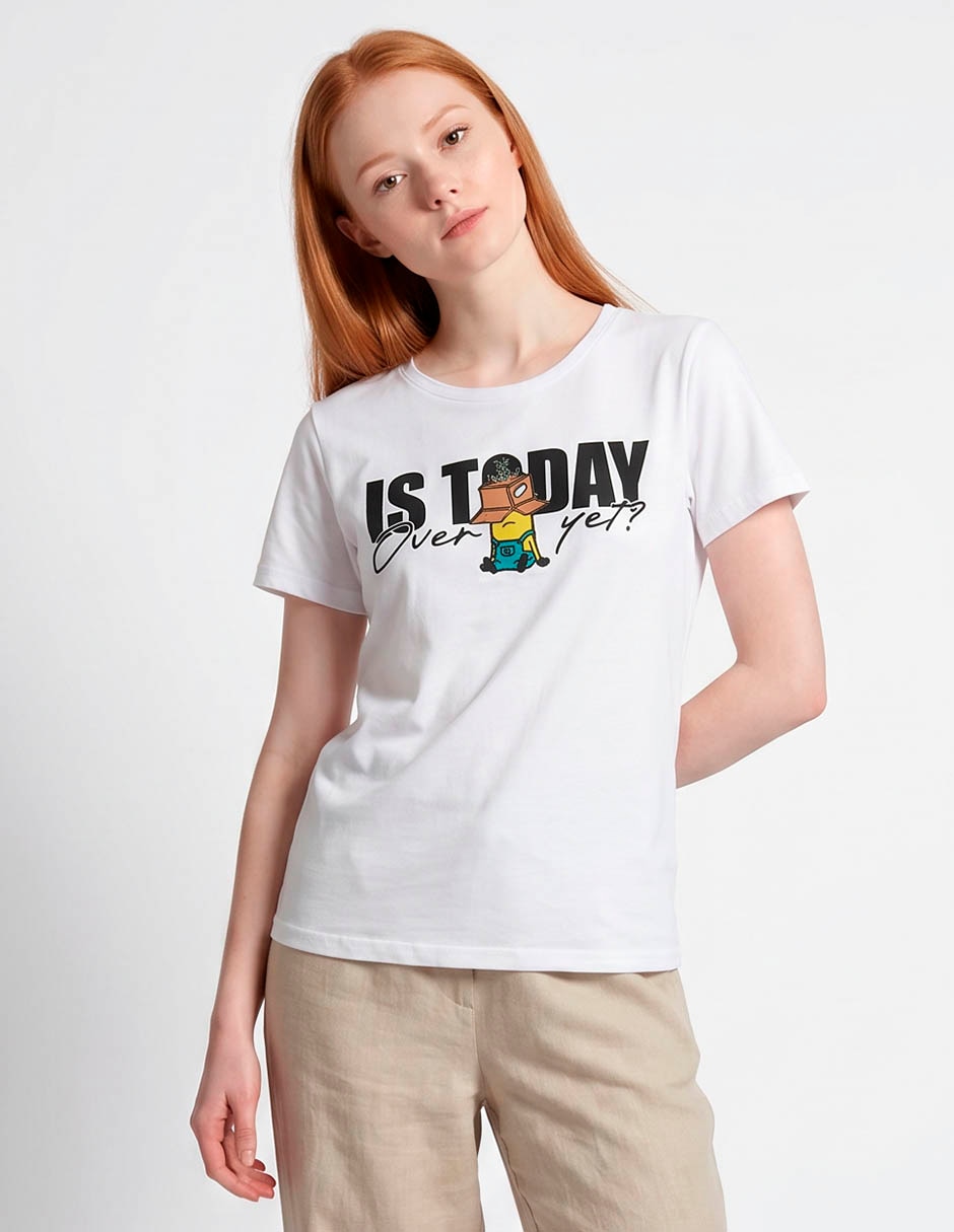 Playera manga corta Minions cuello redondo para mujer